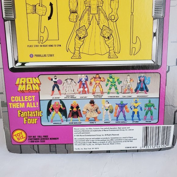 M568 ToyBiz 1995 Marvel Iron Man Century w/ Cape & Battle Staff Figure New - Picture 8 of 12